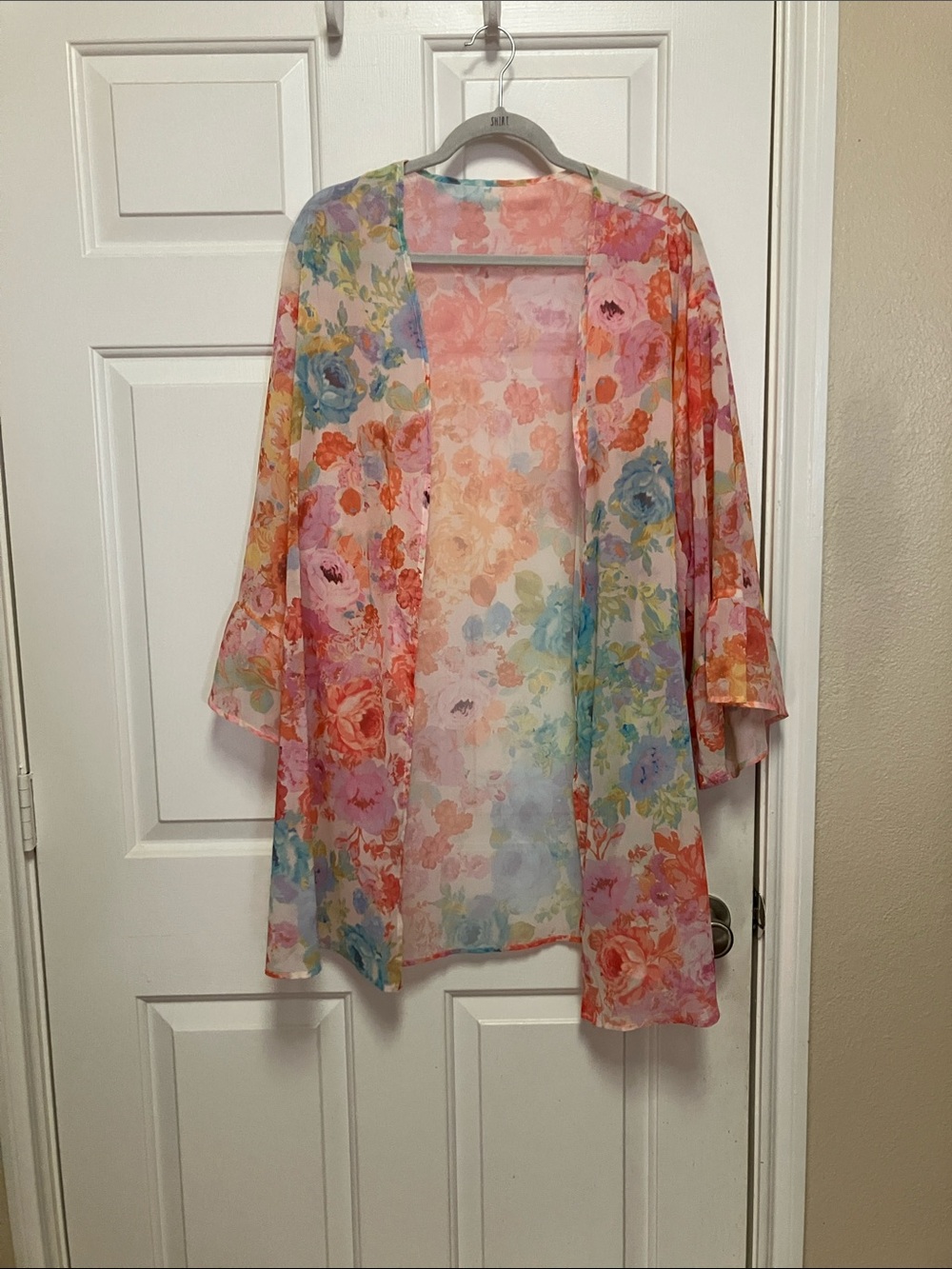 Watercolor Floral Sheer Kimono Cover-Up in Multicolor Size 3X
